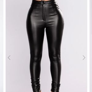 Leather look high rise black pants